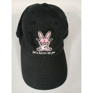 Vintage Y2K It's Happy Bunny Hat Let's Focus On Me Jim Benton Black Cap